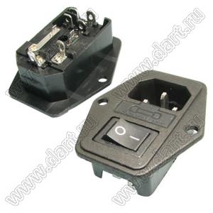 SP-862B2+KCD1-104-2CH-201O11BB (MIRS-201A-2C3-B) блок вилка IEC60320(C14) сетевого питания с выключателем KCD1-104-3-201O11BB и держателем предохранителя на винтах на панель