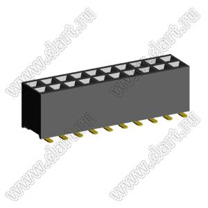 2200SB-20G-SM-36 розетка прямая двухрядная (гнездо) для поверхностного (SMD) монтажа на плату, шаг 1,27x1,27мм, h=3,6мм; 2x10конт.