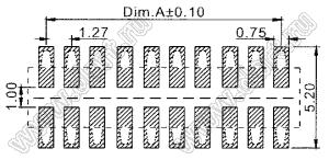 2200SB-14G-SM-36 розетка прямая двухрядная (гнездо) для поверхностного (SMD) монтажа на плату, шаг 1,27x1,27мм, h=3,6мм; 2x7конт.