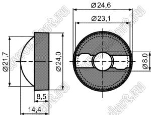 L-0005 линза для светодиода, D=24мм, H=14мм, 60град; поликарбонат