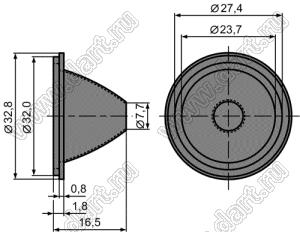 L-0018 линза для светодиода, D=33мм, d=8мм, H=16мм, 20град; поликарбонат