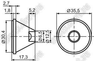 L-0013 линза для светодиода, D=36мм, d=7мм, H=17,4мм, 60град; поликарбонат