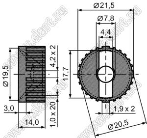 L-0008 линза для светодиода, D=21,5мм, H=14мм, 30град; поликарбонат