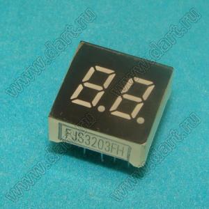 BJ3203IG индикатор светодиодный; 0.3"; 2-разр.; 7-сегм.; желто-зеленый; общий катод