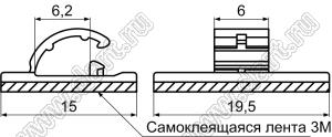 WCC-6(3M) зажим проводов на самоклеящейся площадке; 19,5xx15,0мм; нейлон-66 (UL); черный