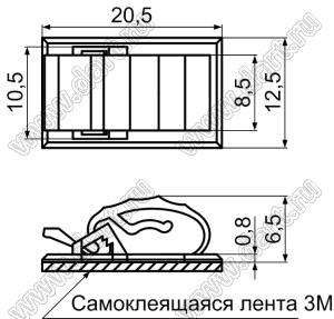 WCA-1(B) зажим проводов на самоклеящейся площадке; 20,5x12,5мм; нейлон-66 (UL); черный