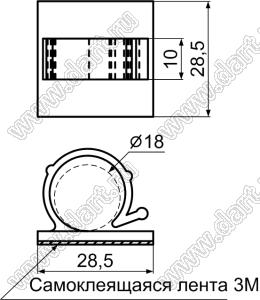 WRA-18(3M) зажим кабеля на самоклеящейся площадке; 28,5х28,5мм; нейлон-66 (UL); натуральный