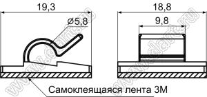 WCL-15(3M) зажим кабеля на самоклеящейся площадке; 19,3х18,8мм; нейлон-66 (UL); натуральный