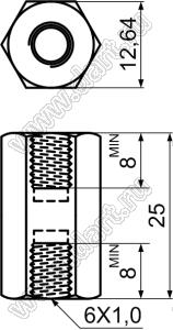 HP6-25 стойка шестигранная; нейлон-66 (UL); натуральный