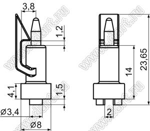 ULCI-11 фиксатор платы с защелкой в плату; dп=2,5мм; s=1,0мм; нейлон-66; черный