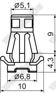 RAMB-9 фиксатор платы с защелкой в шасси; d отв.=5,6мм; t=0,8...1,6мм; нейлон-66; натуральный