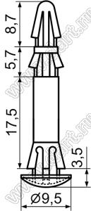 DRCB-18 фиксатор двух плат с тремя защелками; dп=4,0/4,5мм; s=1,6/1,6мм; d отв.=5,0мм; t=1,6мм; нейлон-66 (UL); натуральный