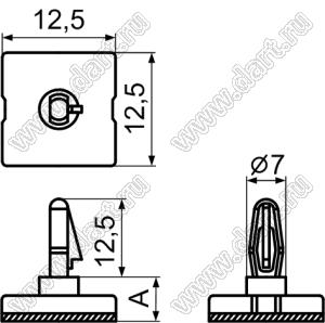 JSS-7.9 фиксатор платы на самоклеящейся площадке 12,5x12,5 мм; A=7,9мм; dп=3,2мм; s=1,6мм; нейлон-66 (UL); натуральный