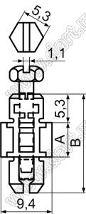 SCMB-19.1 фиксатор платы с запором; A=19,1мм; B=31,05мм; d отв.=6,4...6,5мм; t=0,8...1,6мм; нейлон-66 (UL); черный