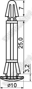 RBT-25L фиксатор платы с двумя защелками; нейлон-66 (UL); натуральный; A=25,0мм; s=3,0мм