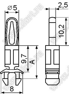 UCBSL-10 фиксатор платы с двумя защелками; D=12,0мм; F=2,2мм; dп=4,0мм; s=1,2...1,7мм; d отв.=5,4мм; нейлон-66 (UL); натуральный