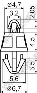 MAEE-4.5 фиксатор платы с двумя защелками; dп=2,5мм; s=1,0мм; d отв.=4,0мм; t=1,6мм; нейлон-66 (UL); натуральный