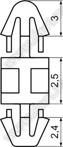 LCVA-2.5 фиксатор платы с двумя защелками; A=2,5мм; B=3,0мм; C=2,4мм; E=0,8...1,0мм; F=1,6мм; dп=3,0мм; d отв.=3,0мм; нейлон-66 (UL); натуральный