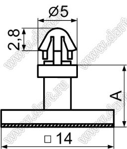 CSS-10 фиксатор платы на самоклеящейся площадке 14x14 мм; A=10,0мм; dп=3,0мм; s=1,2...1,6мм; нейлон-66 (UL); натуральный