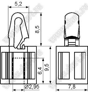 BSCL-9.5 фиксатор платы с защелкой в плату; dп=4,0мм; s=1,6...2,0мм; нейлон-66 (UL); натуральный