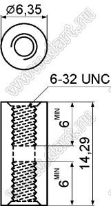 HPP632-14 cтойка круглая с внутренними резьбами 6-32 UNC; нейлон-66 (UL); натуральный