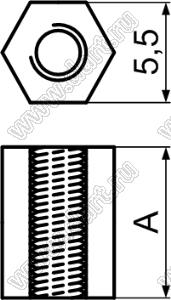 HP-12A(HTP-312) cтойка шестигранная с внутренними резьбами М3х0,5; A=12,0мм; нейлон-66 (UL); натуральный