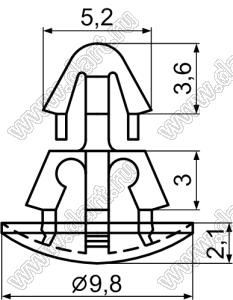 RCMA-3 фиксатор платы с двумя защелками; D=4,0мм; S=1,2...1,6мм; d отв.=5,5мм; t=0,8...1,6мм; нейлон-66; натуральный