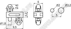 LUCE-1 фиксатор платы с двумя защелками; dп1=3,2мм; s1=1,6мм; dп2=3,2мм; s2=1,6мм; нейлон-66 (UL); натуральный