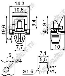 KEML-4 фиксатор платы под фигурное отверстие в шасси; dп=4,0мм; s=1,6мм; t=1,0....1,8мм; нейлон-66; натуральный