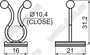 KLC-1 зажим проводов на самоклеящейся площадке; A=31,2мм; 16,0x21,0мм; нейлон-66 (UL); натуральный