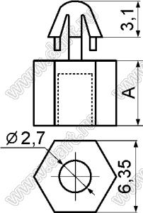 MAE43-7 фиксатор платы с защелкой в плату и отверстием d=2,7 мм под саморез; A=7,0мм; dп=4,0мм; s=1,6мм; нейлон-66 (UL); натуральный