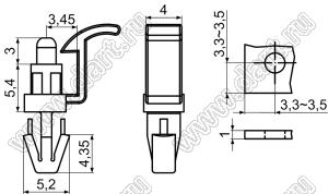 ULCBA-5 фиксатор платы с двумя защелками; dп=2,35мм; s=1,0мм; d отв.=4,0мм; t=2,4мм; нейлон-66 (UL);