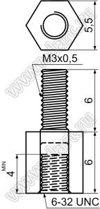 TPS632-6 стойка шестигранная с внутренней 6-32 UNC и наружной М3x0,5 резьбами; 6-32 UNC; M3x0,5; нейлон-66 (UL); черный