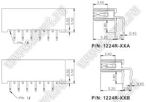 1224R-13A разъем угловой FPC, шаг 1,0 мм, стандартное располож. 13 конт.