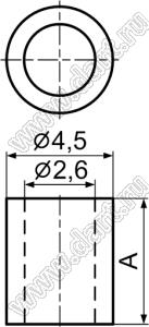 2.6-9 стойка трубчатая гладкая; D=4,5мм; d=2,6мм; нейлон-66 (UL); натуральный; A=9,0мм