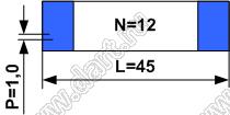 BLFPC P1,0 12PIN 45mm шлейф плоский, шаг 1,0мм 12 жил длина 45мм, контакты на одной поверхности