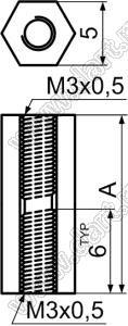 HPS-25 cтойка шестигранная с внутренними резьбами М3х0,5; A=25,0мм; нейлон-66 (UL); натуральный