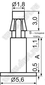 MAST-6 фиксатор платы с защелкой в плату; A=6,0мм; E=1,0мм; dп=2,0мм; нейлон-66 (UL); натуральный