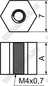 HP4-8 cтойка шестигранная с внутренней резьбой М4х0,7; A=8,0мм; нейлон-66 (UL); натуральный