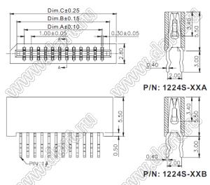 1224S-04A разъем прямой FPC, шаг 1,0 мм, стандартное располож. 4 конт.