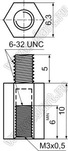 TP632-M310 стойка шестигранная с внутренней и наружной резьбами 6-32 UNC/М3х0,5; нейлон-66 (UL); натуральный