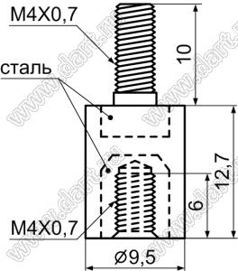 MTP4-12.7 стойка круглая со стальными резьбовыми вставками М4х0,7; нейлон-66 (UL); натуральный