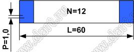 BLFPC P1,0 12PIN 60mm шлейф плоский, шаг 1,0мм 12 жил длина 60мм, контакты на одной поверхности