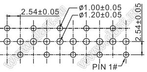 2212TB-07G-B1 розетка однорядная c верхним входом , шаг 2,54 мм, 7 конт.