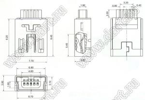 US01-546 (HW-MU-5F-24) розетка мини USB2.0 на кабель, 5 конт.