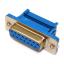 DS1036-15FUX (5506-15S, DI-15F розетка D-SUB для обжима на шлейф IDC; 15-конт.; с закладными гайками, синий изолятор