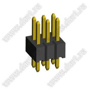 2199SB-006G-301523 (PLLD1.27-06) штыревая вилка открытая прямая двухрядная на плату для монтажа в отверстия, шаг 1,27x1,27мм, 2x3конт.