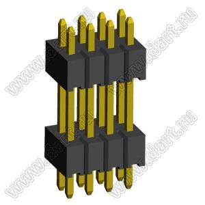 2199SBDI-008G-1110 (PLLHD1.27-08) вилка штыревая открытая прямая с двойным изолятором двухрядная на плату для монтажа в отверстия, шаг 1,27x1,27 мм, 2x4 конт.