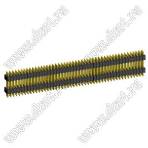 2199SBDI-096G-1110 (PLLHD1.27-96) вилка штыревая открытая прямая с двойным изолятором двухрядная на плату для монтажа в отверстия, шаг 1,27x1,27 мм, 2x48 конт.