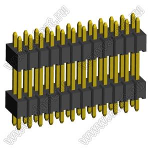 2199SBDI-024G-1110 (PLLHD1.27-24) вилка штыревая открытая прямая с двойным изолятором двухрядная на плату для монтажа в отверстия, шаг 1,27x1,27 мм, 2x12 конт.